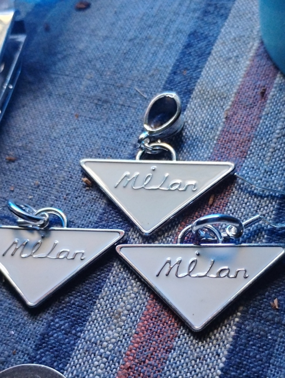 Milani White and Silver Triangle Enamel Pendant& Earrings